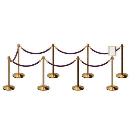 MONTOUR LINE Stanchion Post & Rope Kit PolBrass 8CrownTop 7Purple Rope 8.5x11V Sign C-Kit-7-PB-CN-1-Tapped-1-8511-V-7-PVR-PE-PB